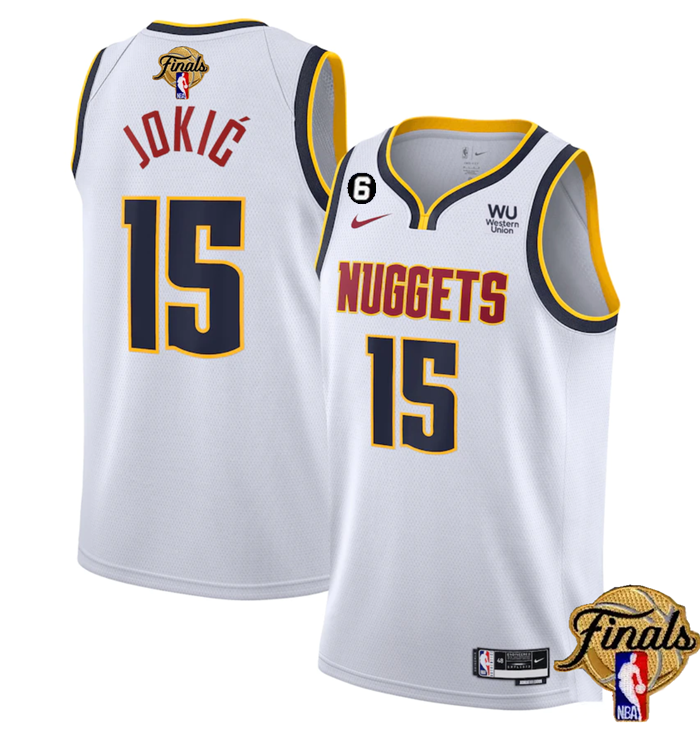 Men's Denver Nuggets #15 Nikola Jokic White 2023 Finals Association Edition With NO.6 Patch Stitched Basketball Jersey