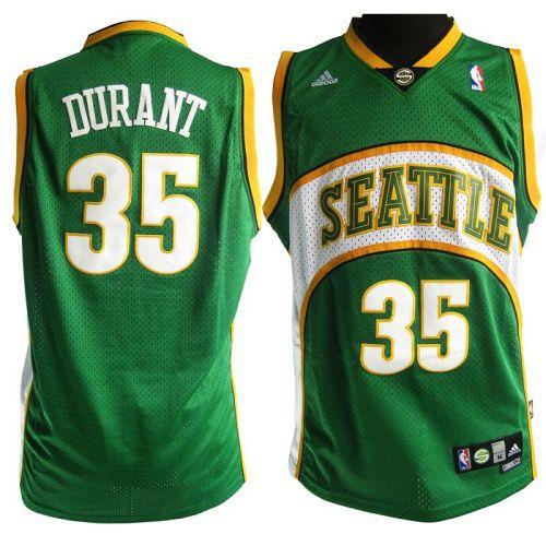 Thunder #35 Kevin Durant Green Seattle SuperSonics Style Stitched NBA Jersey