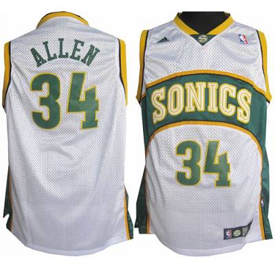 Thunder #34 Ray Allen White Seattle SuperSonics Style Stitched NBA Jersey