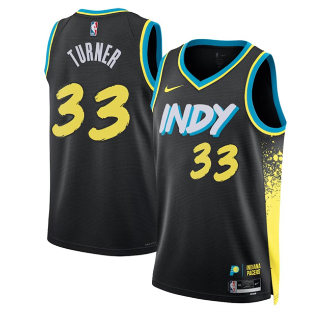 Men's Indiana Pacers #33 Myles Turner Black 2023/24 City Edition Stitched Basketball Jersey