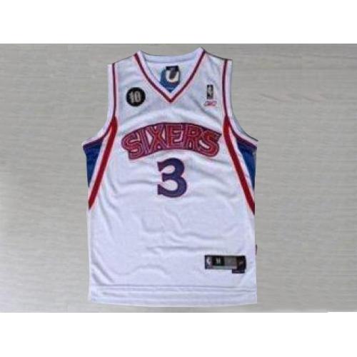 76ers #3 Allen Iverson White Reebok 10TH Throwback Stitched NBA Jersey
