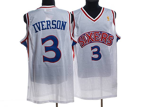 Mitchell and Ness 76ers #3 Allen Iverson Stitched White Throwback NBA Jersey