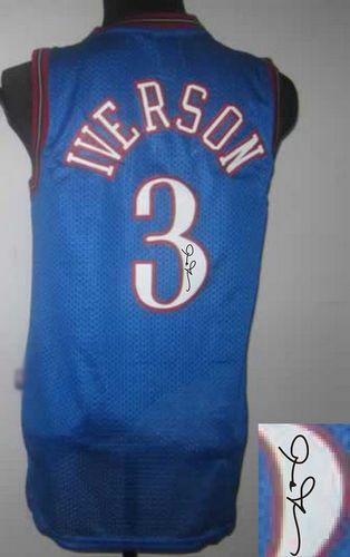 Revolution 30 Autographed 76ers #3 Allen Iverson Blue Stitched NBA Jersey