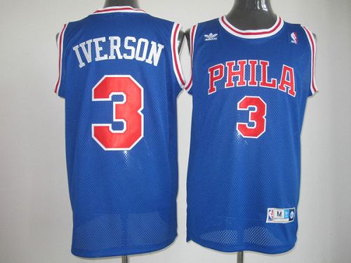 Throwback 76ers #3 Allen Iverson Stitched Blue NBA Jersey