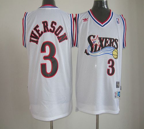 76ers #3 Allen Iverson White Throwback Stitched NBA Jersey