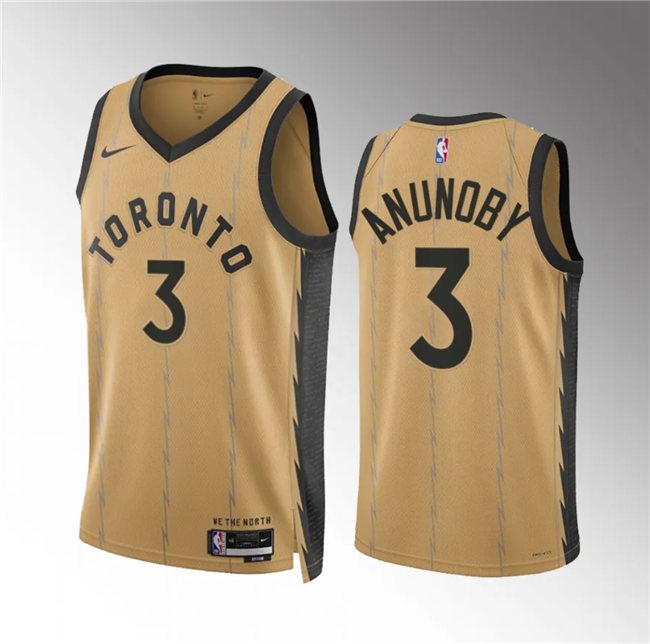 Men's Toronto Raptors #3 O.G. Anunoby Gold 2023/24 City Edition Stitched Basketball Jersey