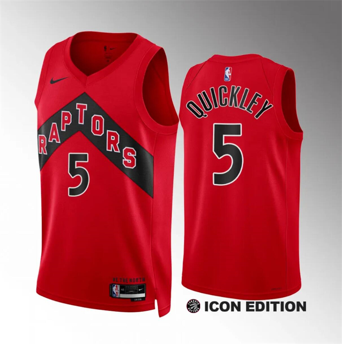Men's Toronto Raptors #5 Immanuel Quickley Red Icon Edition Stitched Basketball Jersey