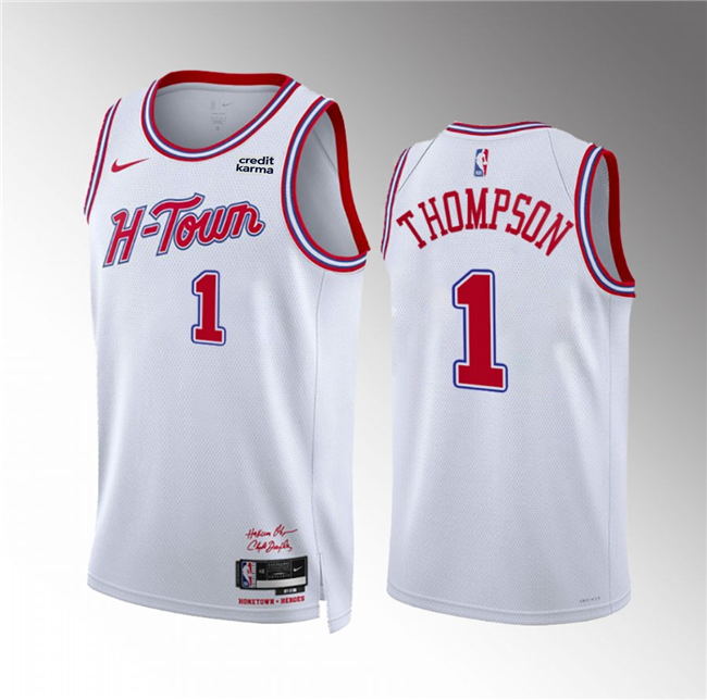 Men's Houston Rockets #1 Amen Thompson White 2023/24 City Edition Stitched Jersey