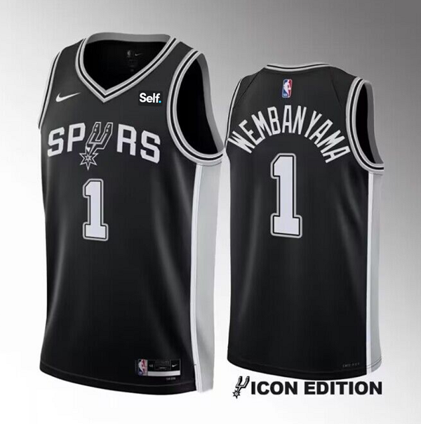 Men's San Antonio Spurs #1 Victor Wembanyama Black 2022/23 Icon Edition Stitched Basketball Jersey