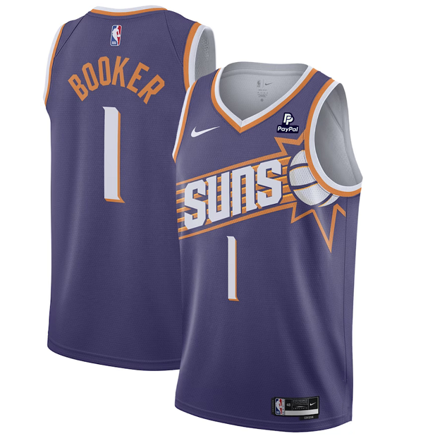 Men's Phoenix Suns #1 Devin Booker Purple 2023 Icon Edition Stitched Basketball Jersey