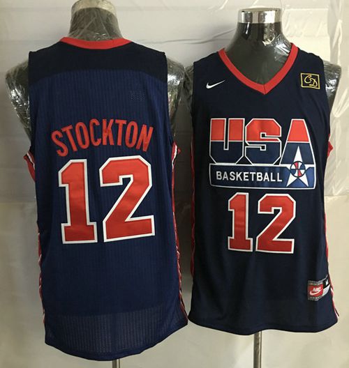Team USA #12 John Stockton Dark Blue 2012 USA Basketball Retro Stitched NBA Jersey