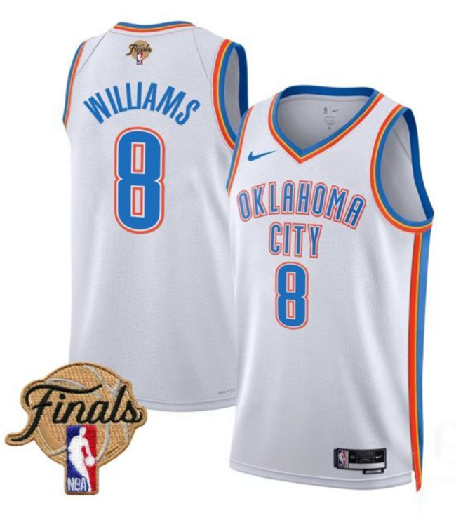Men's Oklahoma City Thunder #8 Jalen Williams White 2025 Finals Association Edition Stitched Basketball Jersey