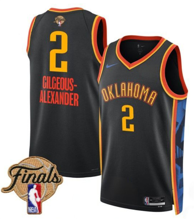 Men's Oklahoma City Thunder #2 Shai Gilgeous-Alexander Black 2025 Finals City Edition Stitched Basketball Jersey
