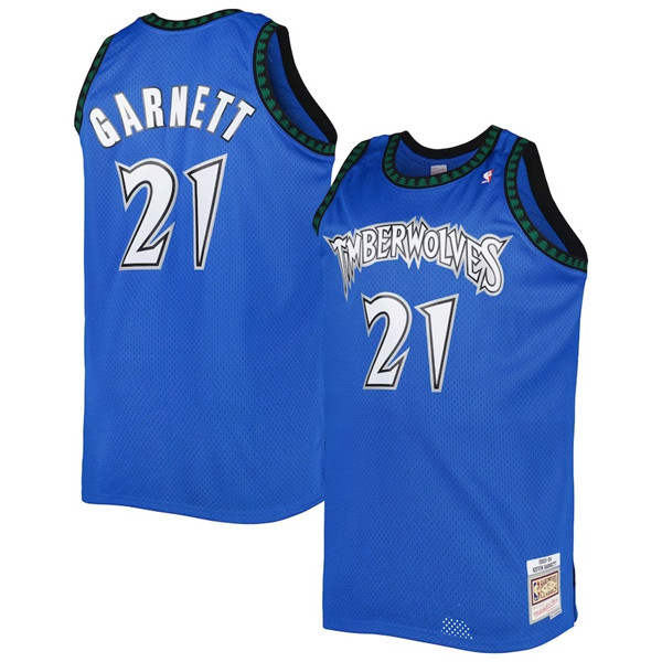 Men's Minnesota Timberwolves #21 Kevin Garnett Blue Throwback Stitched Jersey