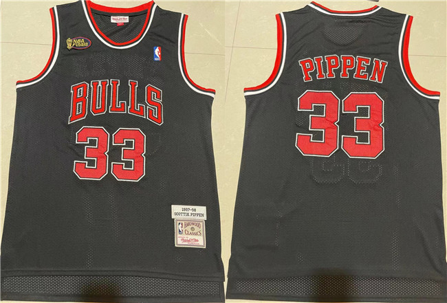 Men's Chicago Bulls #33 Scottie Pippen 1997-98 Black Throwback Stitched Jersey