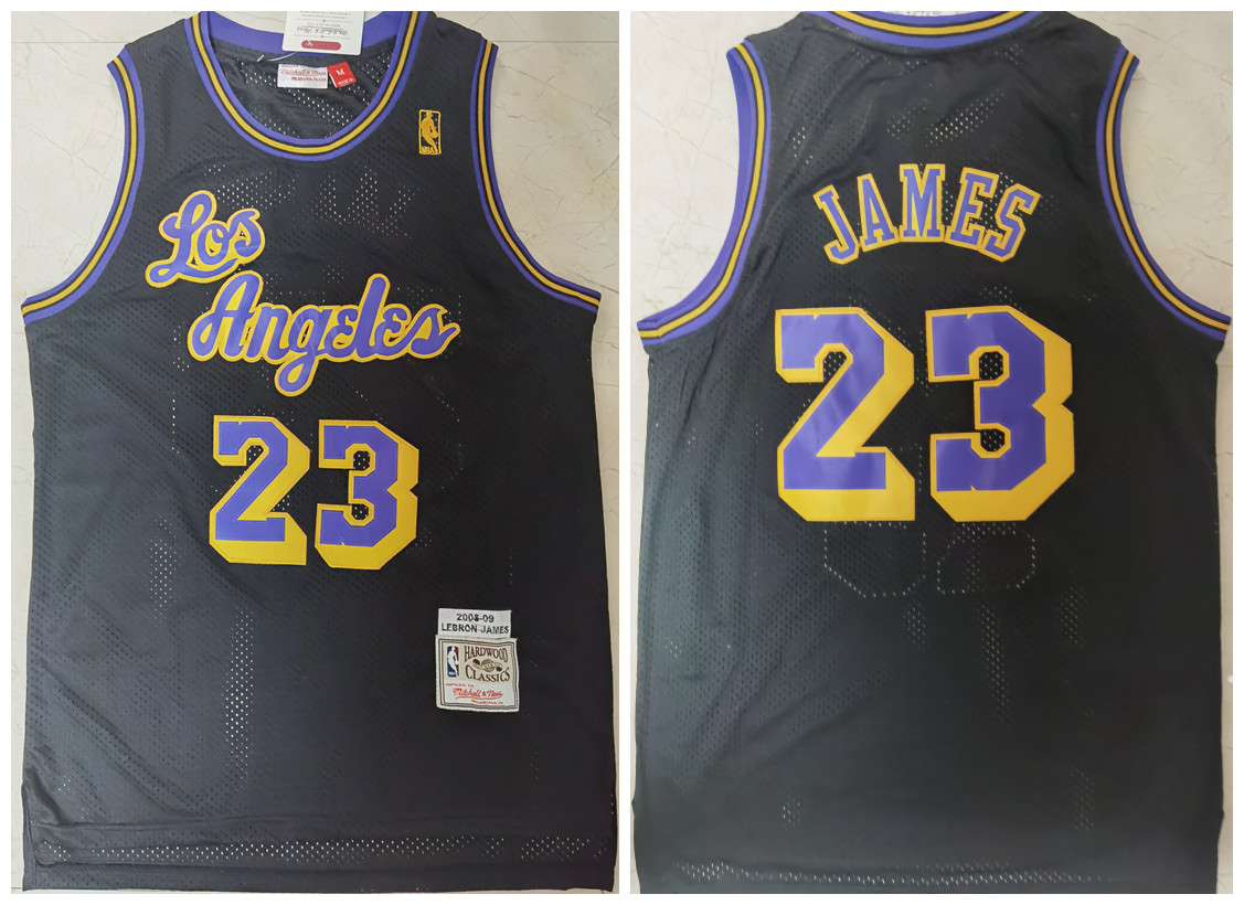 Men's Los Angeles Lakers #23 LeBron James Black 2008-2009 Throwback Stitched Jersey