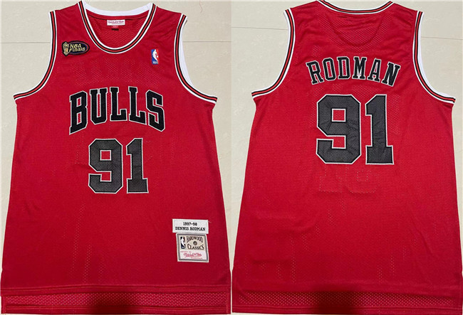 Men's Chicago Bulls #91 Dennis Rodman Red 1997-98 Throwback Stitched Jersey
