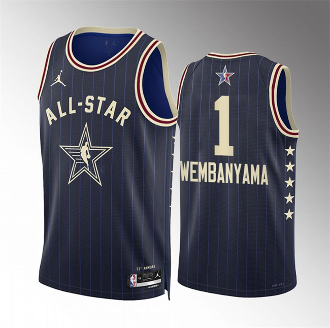 Men's 2024 All-Star #1 Victor Wembanyama Navy Stitched Basketball Jersey