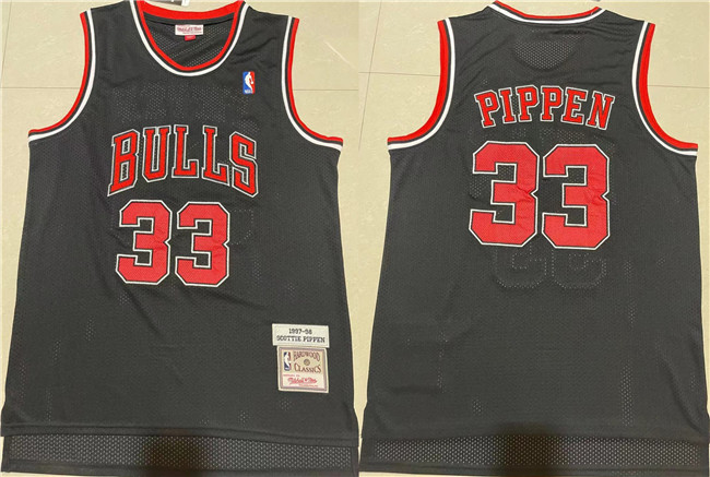 Men's Chicago Bulls #33 Scottie Pippen Black 1997-98 Throwback Stitched Jersey