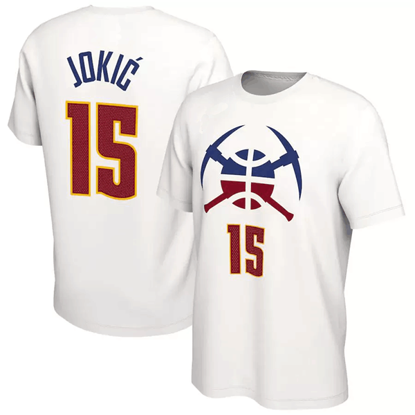 Men's Denver Nuggets #15 Nikola Jokic White Name & Number T-Shirt
