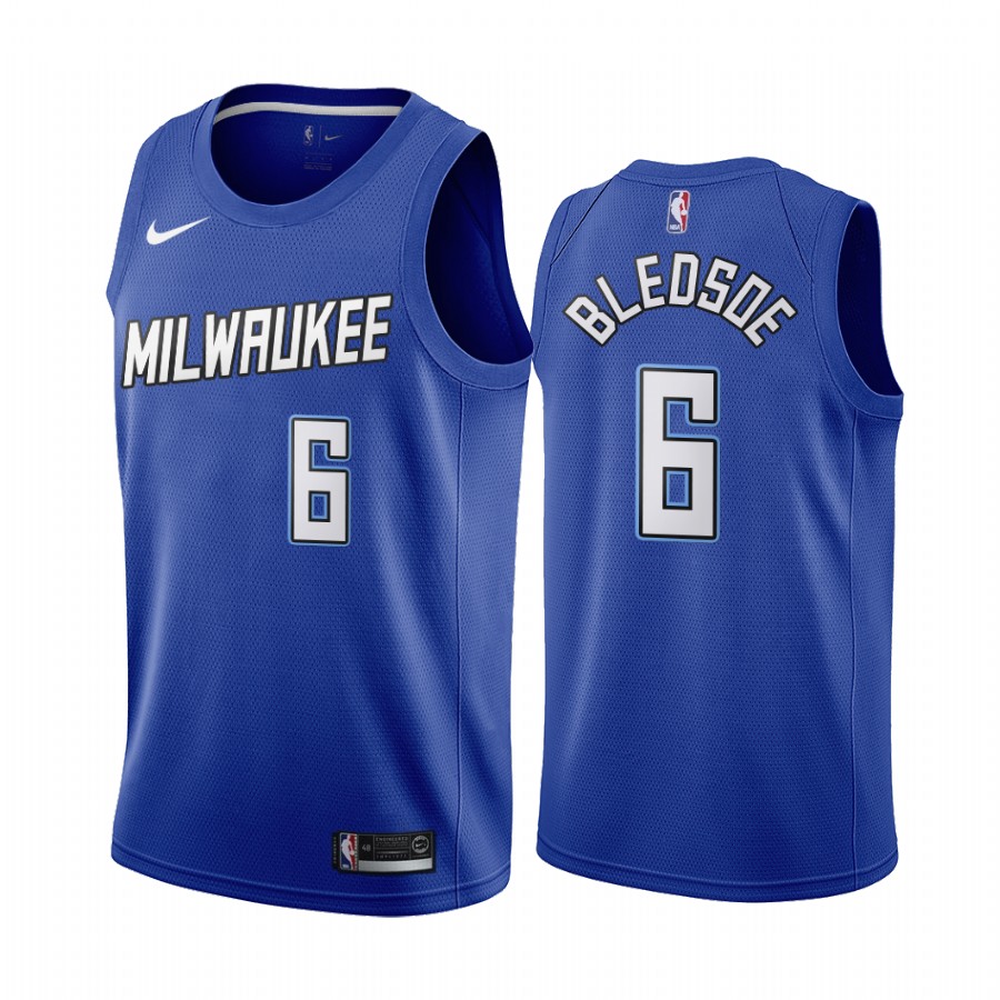 Men's Milwaukee Bucks #6 Eric Bledsoe Blue City Edition Stitched Jersey