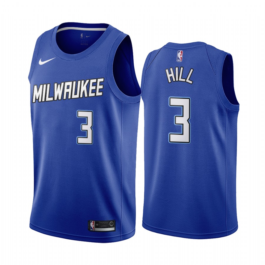Men's Milwaukee Bucks #3 George Hill Blue City Edition Stitched Jersey