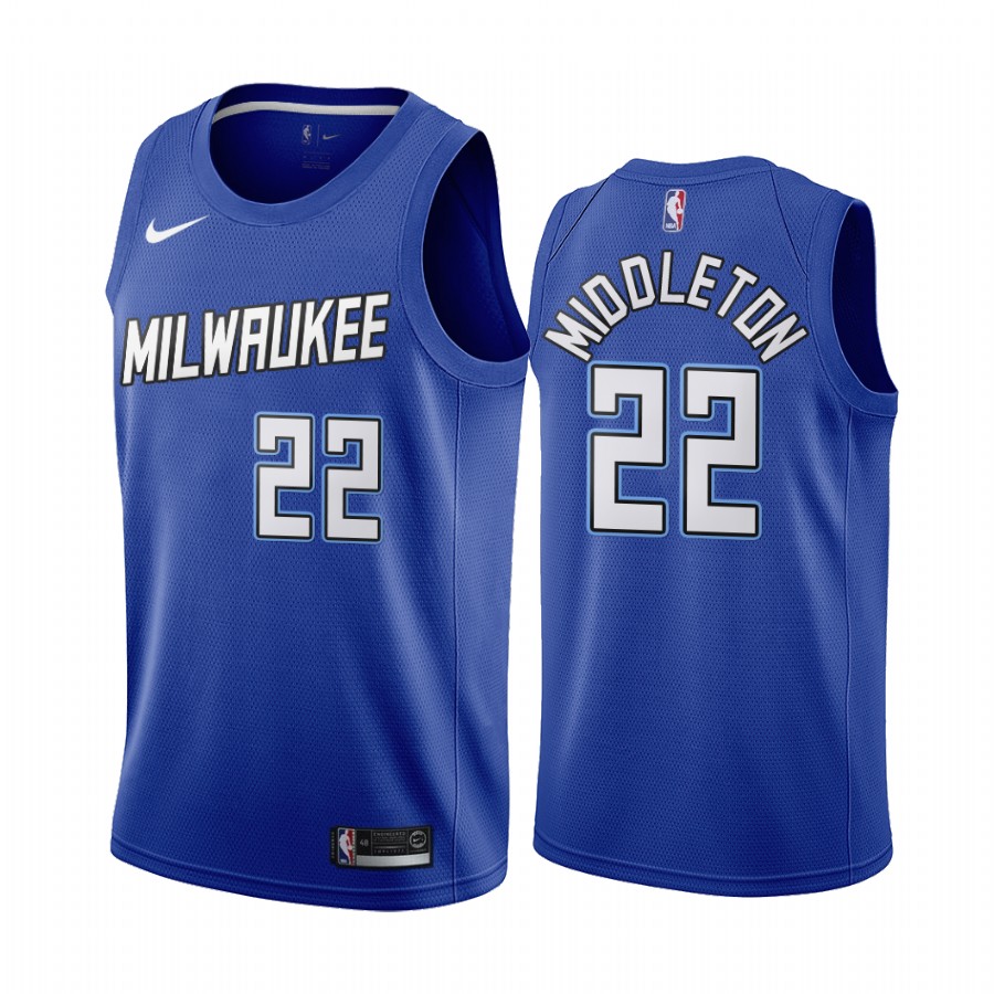 Men's Milwaukee Bucks #22 Khris Middleton Blue City Edition Stitched Jersey