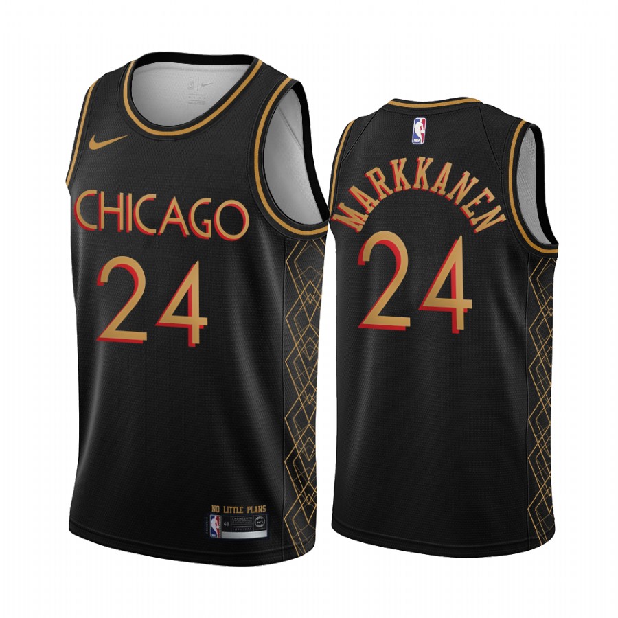 Men's Chicago Bulls #24 Lauri Markkanen 2020 Black City Edition Stitched NBA Jersey