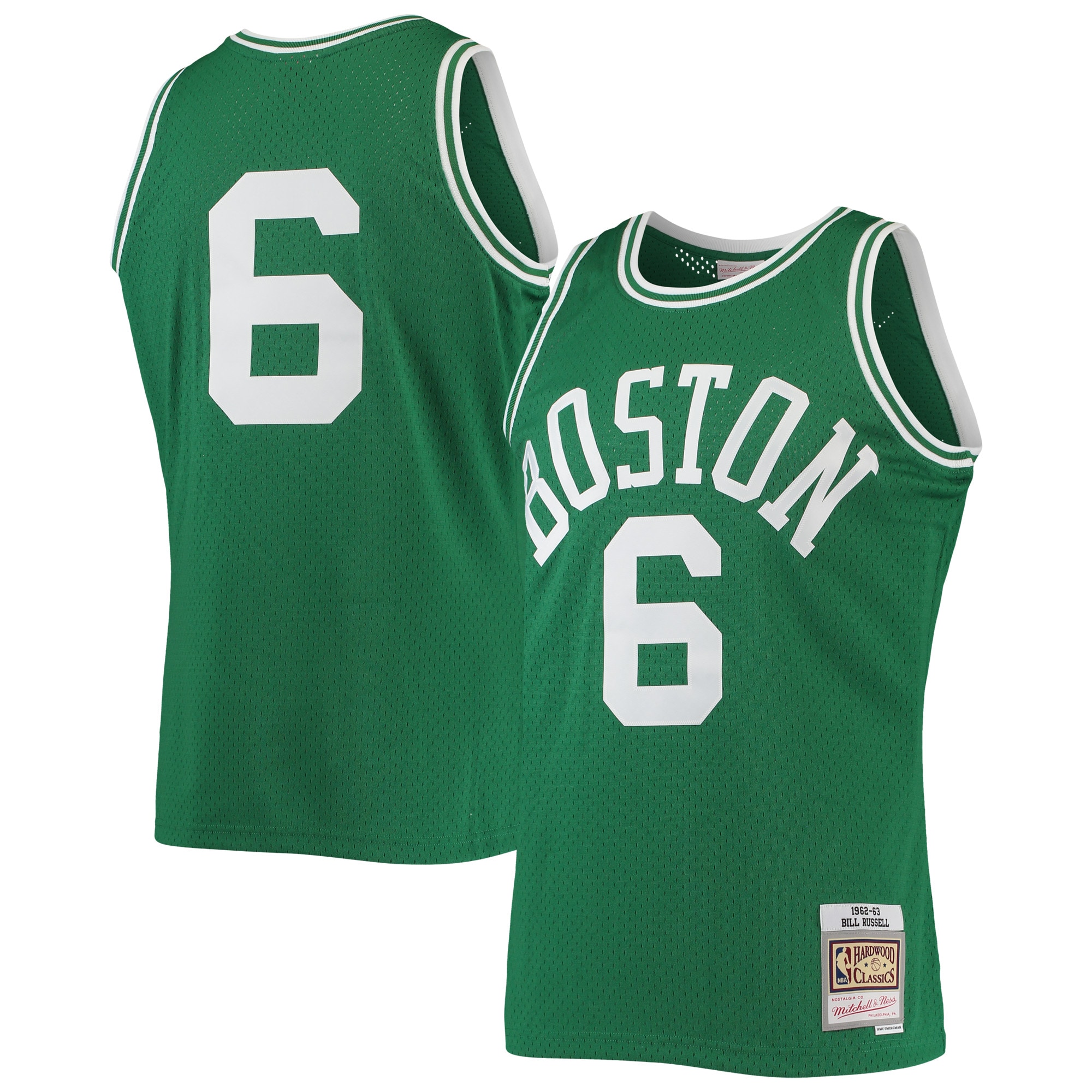 Men's Boston Celtics #6 Bill Russell 1962-63 Green Throwback Stitched Jersey