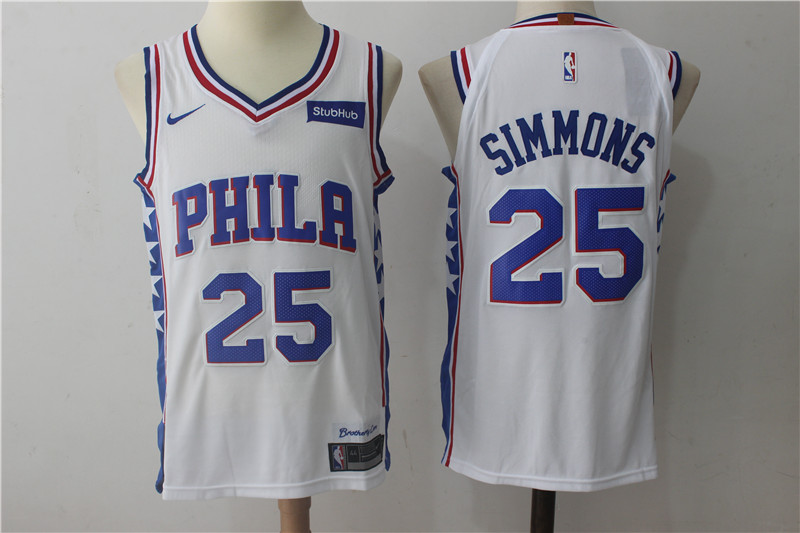 Men's Nike Philadelphia 76ers #25 Ben Simmons White Stitched NBA Jersey