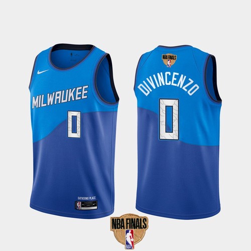 Men's Milwaukee Bucks #0 Donte DiVincenzo 2021 NBA Finals Blue City Edition Stitched Jersey