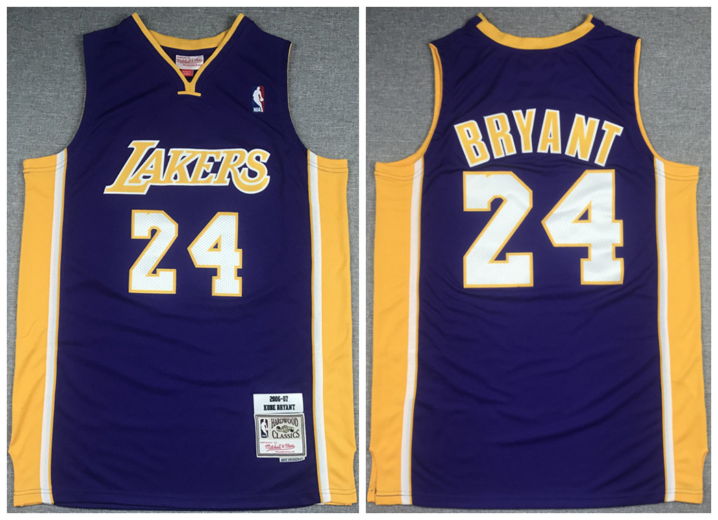Men's Los Angeles Lakers #24 Kobe Bryant Purple 2006-2007 Throwback Stitched Jersey