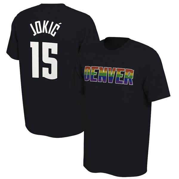 Men's Denver Nuggets #15 Nikola Jokic Black Name & Number T-Shirt