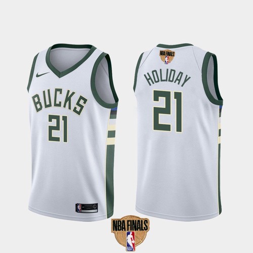 Men's Milwaukee Bucks #21 Jrue Holiday 2021 NBA Finals White Association Edition Stitched Jersey