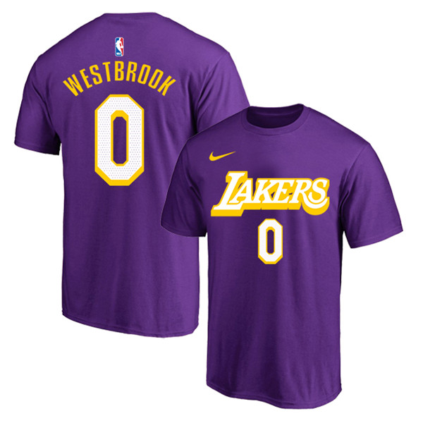 Men's Los Angeles Lakers #0 Russell Westbrook Purple Basketball T-Shirt