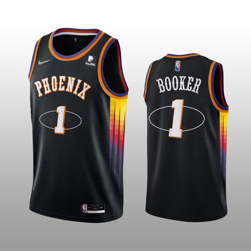 Men's Phoenix Suns #1 Devin Booker Black 75th Anniversary Stitched Jersey