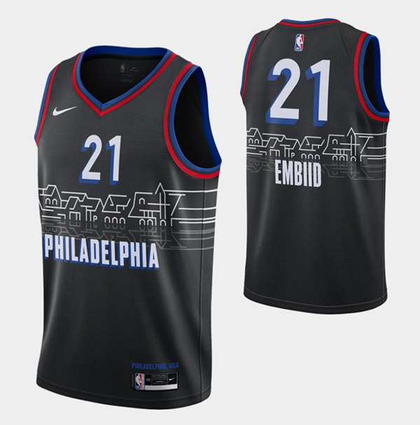 Men's Philadelphia 76ers #21 Joel Embiid 2020-21 Black City Swingman Stitched NBA Jersey