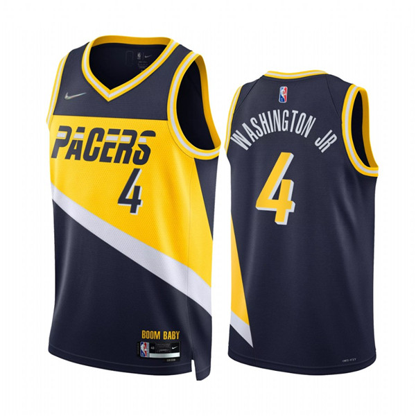 Men's Indiana Pacers #4 Duane Washington Jr. 2021/22 Navy City Edition 75th Anniversary Stitched Basketball Jersey
