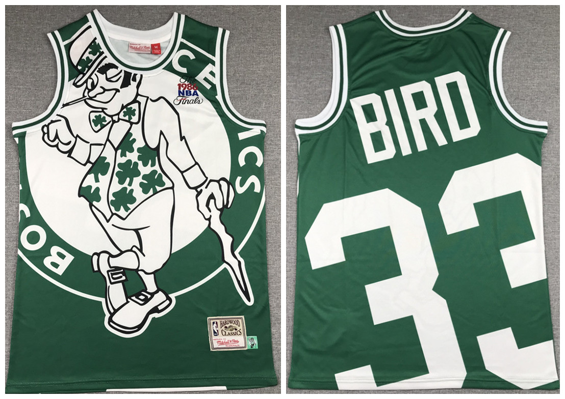 Men's Boston Celtics #33 Larry Bird Green Big Face Throwback Stitched Jersey