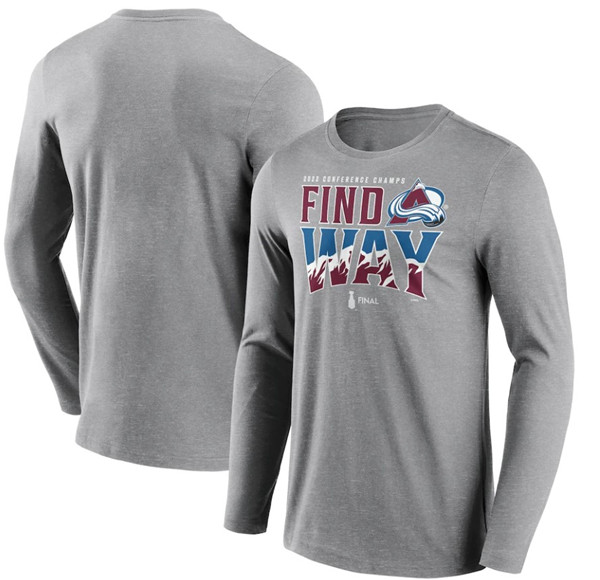 Men's Colorado Avalanche Grey 2022 Stanley Cup Champions Back Check Multi-Hit Long Sleeve T-Shirt