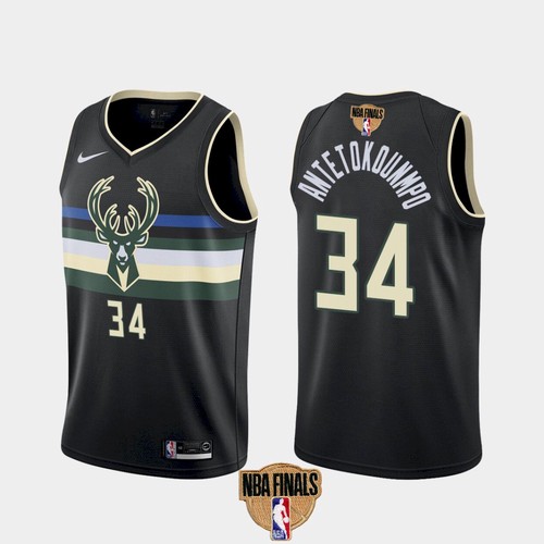 Men's Milwaukee Bucks #34 Giannis Antetokounmpo 2021 NBA Finals Black Statement Edition Stitched Jersey