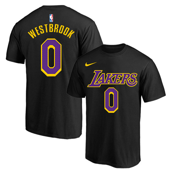 Men's Los Angeles Lakers #0 Russell Westbrook Black/Purple Basketball T-Shirt