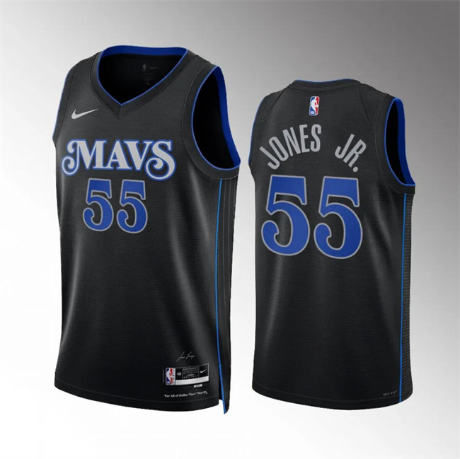 Men's Dallas Mavericks #55 Derrick Jones Jr Black 2023/24 City Edition Stitched Basketball Jersey