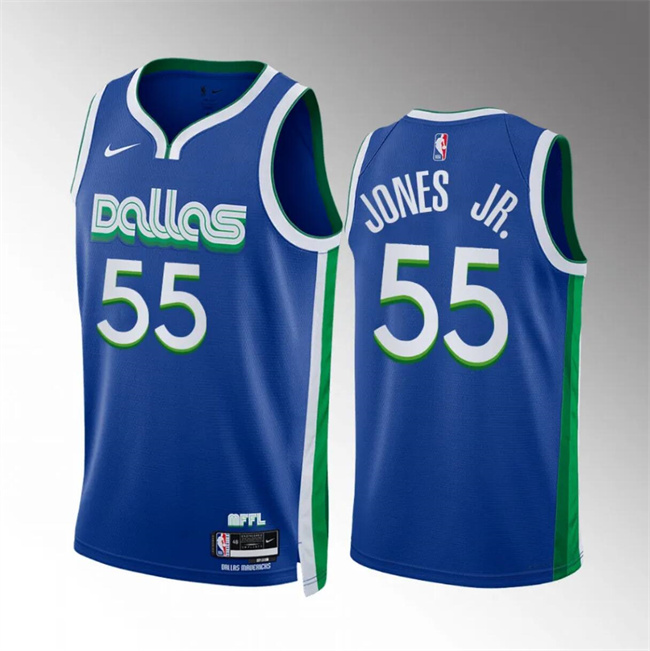 Men's Dallas Mavericks #55 Derrick Jones Jr Blue City Edition Stitched Basketball Jersey