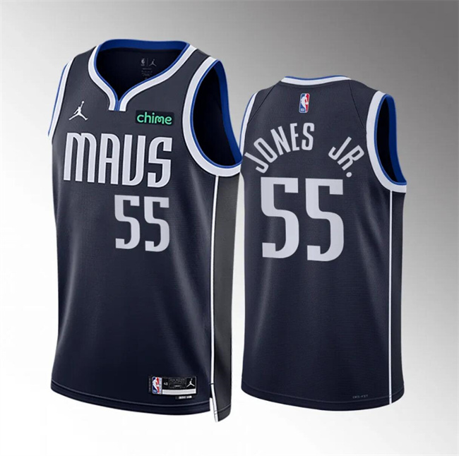 Men's Dallas Mavericks #55 Derrick Jones Jr Navy Statement Edition Stitched Basketball Jersey