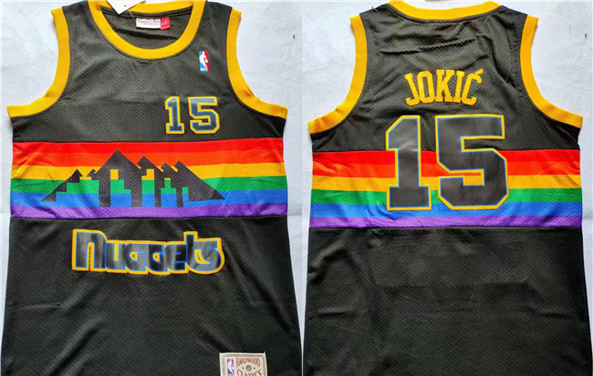 Men's Denver Nuggets #15 Nikola Jokic Black Throwback Stitched Jersey