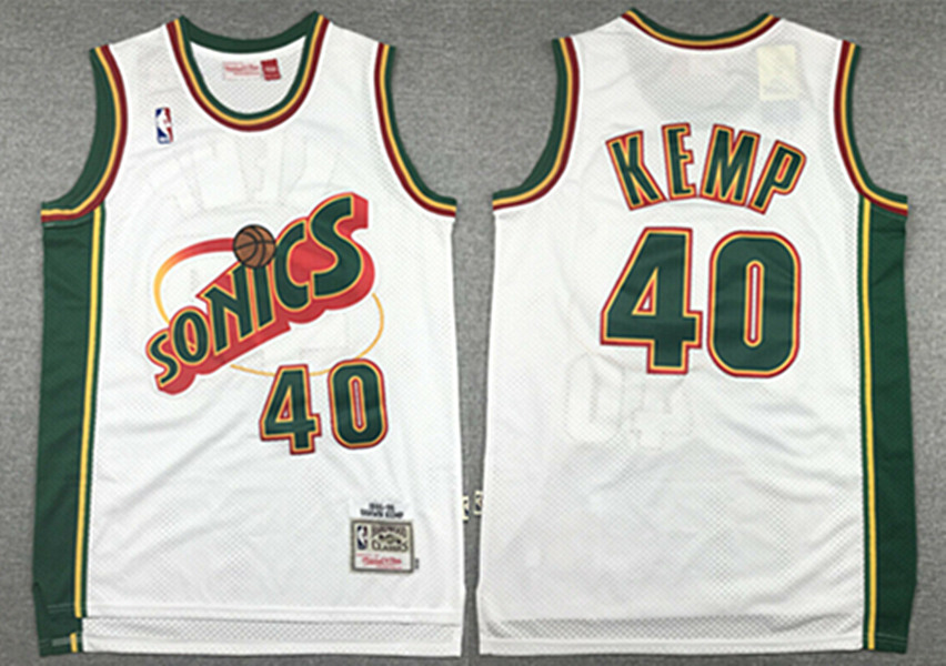 Men's Oklahoma City Thunder #40 Shawn Kemp White SuperSonics Stitched NBA Jersey
