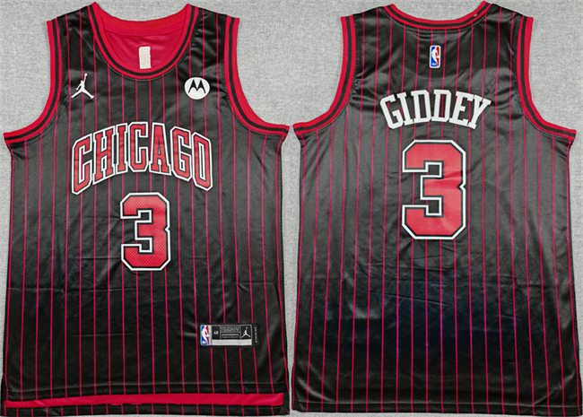 Men's Chicago Bulls #3 Josh Giddey Black 2024/25 City Edition Stitched Basketball Jersey