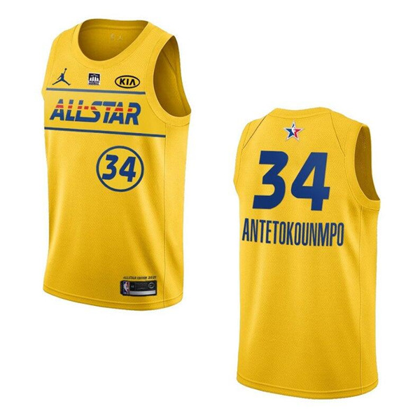 Men's 2021 All-Star Bucks #34 Giannis Antetokounmpo Yellow Stitched NBA Jersey