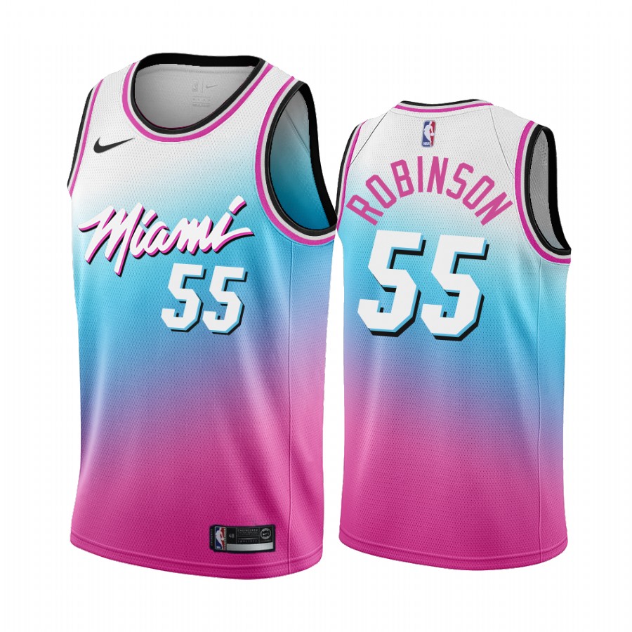 Men's Miami Heat #55 Duncan Robinson Blue/Pink City Edition Stitched Jersey